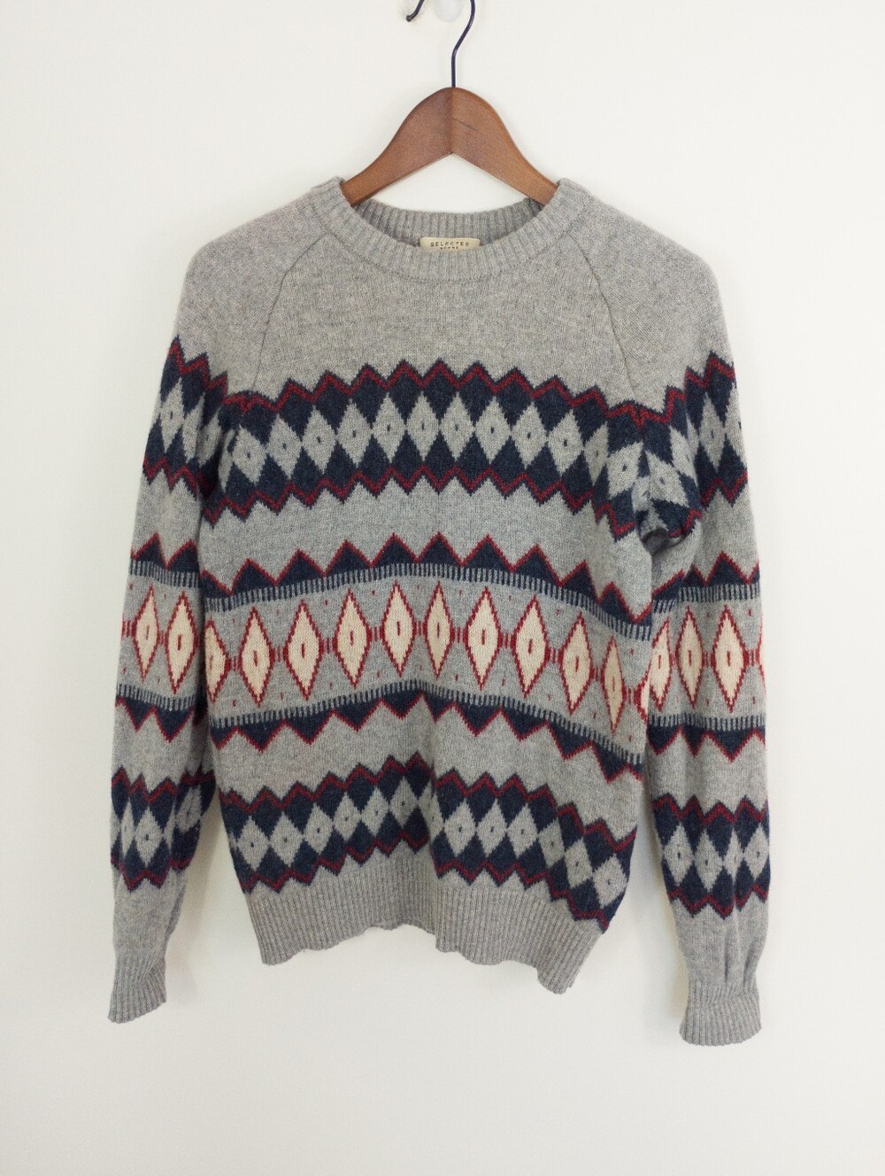 SELECTED HOMME Morgan Fair Isle Wool Blend Sweater Size Medium